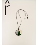 Pendentif rond sabot de buffle et laque beige et kaki