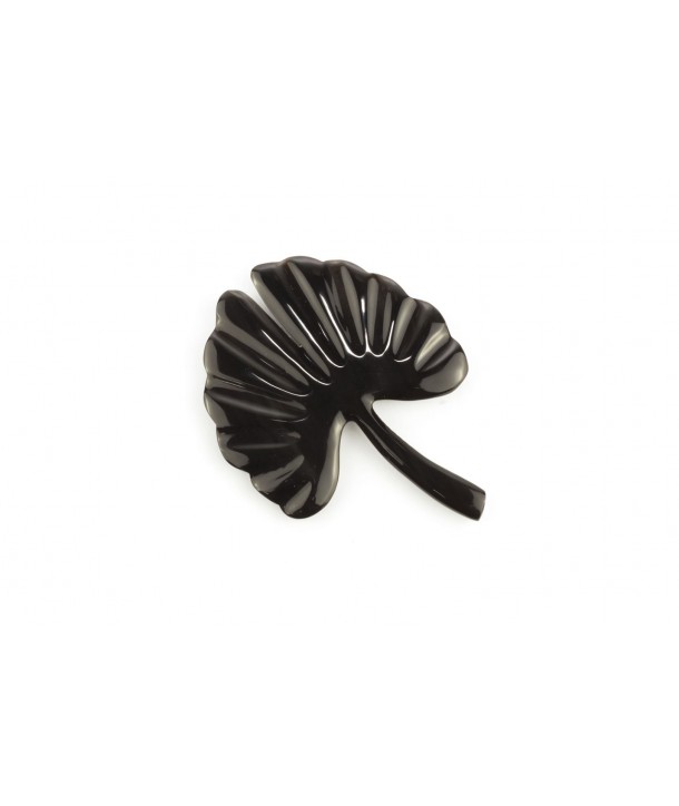 Large ginkgo brooch in plain black horn