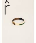 Bracelet jonc fin, laque bicolore beige et kaki