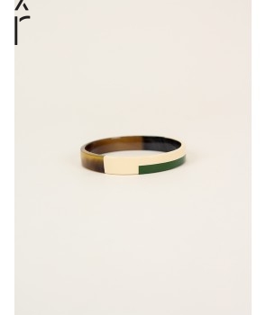 Bracelet Jonc En Corne Bicolore Marron/Beige - Ouvert, Style Chic Parisien, Diamètre 7.5 Cm
