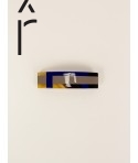 Barrette rectangulaire sabot de buffle et laque indigo cafe crème