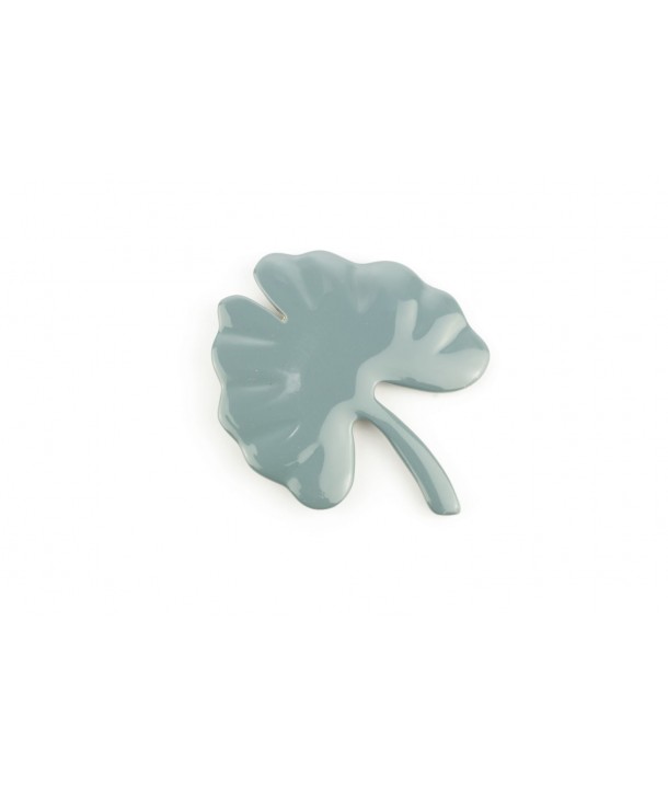 Large gray-blue lacquered gingko brooch