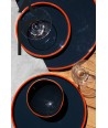 Set of 3 round trays lacquered in dark blue, light grey and orange