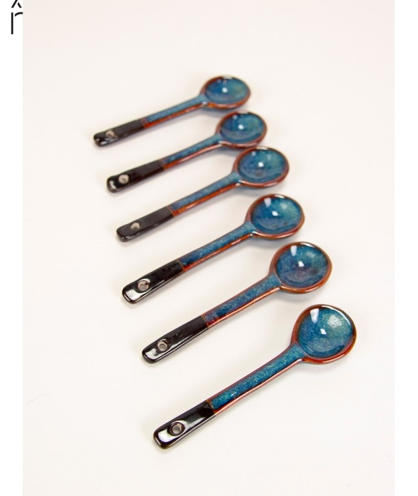 Set of 6 blue Hoa Bien spoons