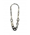 3-size flat oval rings long necklace in marbled black horn