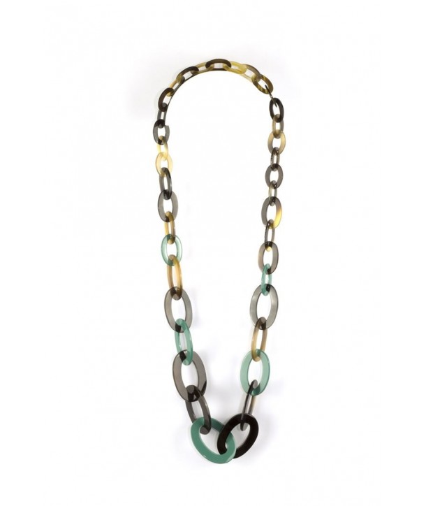 3-size flat oval rings long necklace with emerald green lacquer