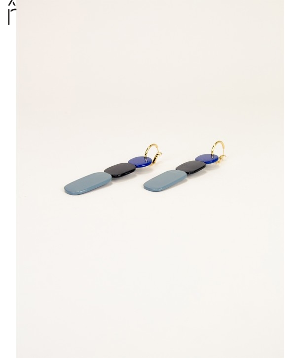 Totem hoops earrings 75 in black horn and Blue lacquer duo