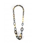 3-size flat oval rings long necklace with gray-blue lacquer