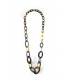 3-size flat oval rings long necklace with gray-blue lacquer