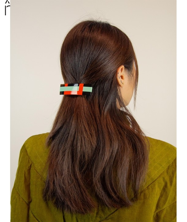 Barrette rectangulaire sabot de buffle et laque orange et verte