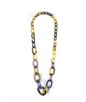 3-size flat oval rings long necklace with indigo blue lacquer