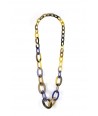 3-size flat oval rings long necklace with indigo blue lacquer