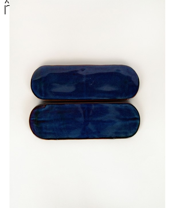 Set of 2 large Hoa Bien blue ceramic platters