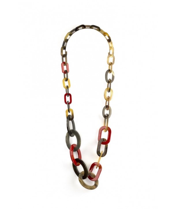 3-size flat oval rings long necklace with red lacquer