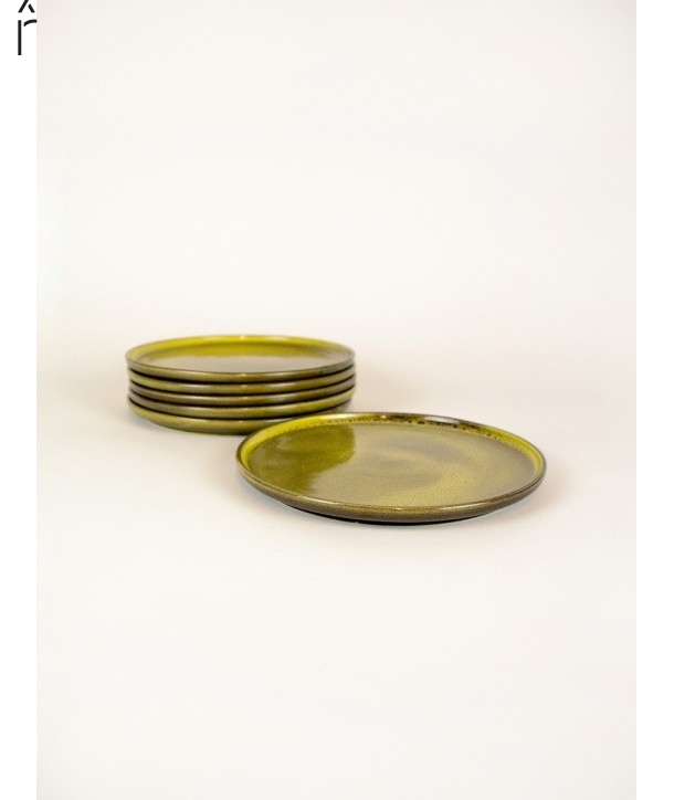 Set of 6 large Hoa Bien green ceramic plates