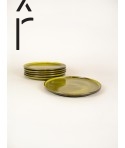 Set of 6 large Hoa Bien green ceramic plates
