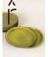 Set of 6 medium Hoa Bien green ceramic plates