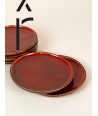 Set of 6 medium Hoa Bien red ceramic plates