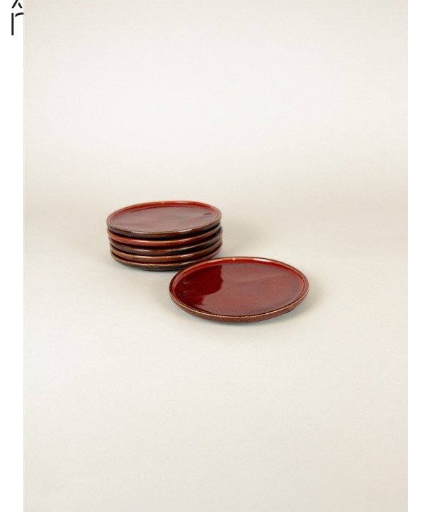 Set of 6 medium Hoa Bien red ceramic plates