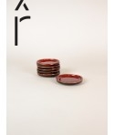 Set of 6 small Hoa Bien red ceramic plates