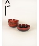 Set of 4 Hoa Bien red ceramic shallow bowls