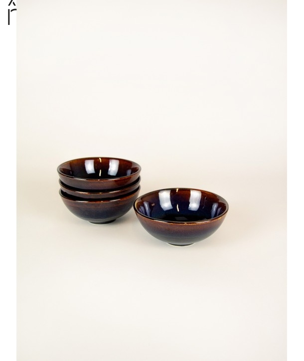 Set of 4 blue-ochre Hoa Bien bowls