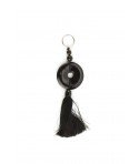 Porte clé style jade bille et breloque en corne noire unie