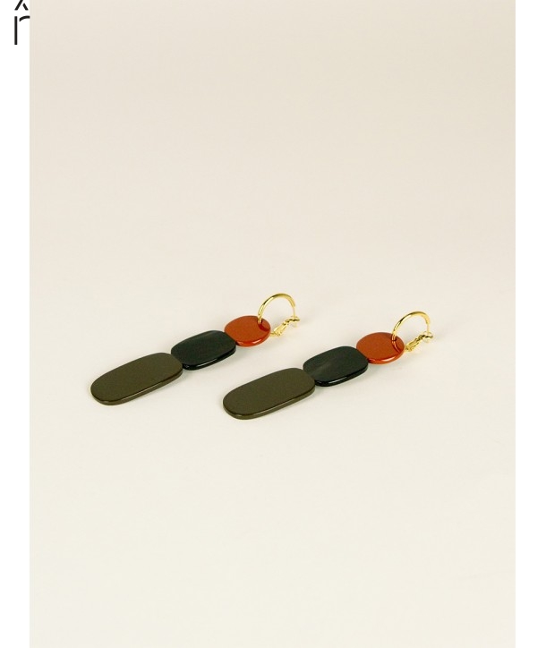 Black horn and khaki lacquer 85 Totem hoop earrings.