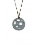 Pendentif damier bords libres laqué gris-bleu