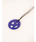 Pendentif damier bords libres laqué bleu indigo