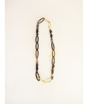 Sautoir anneaux fins ronds et ovales en corne blonde africaine