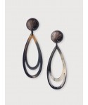 Boucles d'oreilles clips double larme en corne noire africaine