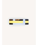 Barrette rectangulaire sabot de buffle et laque jaune bleu