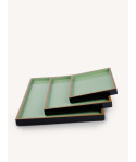 Set de 3 plateaux rectangulaire laqués jade, noir et tabac