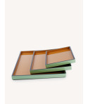 Set de 3 plateaux rectangulaire laqués tabac, jade et noir
