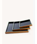 Set de 3 plateaux rectangulaire laqués noir, tabac et jade