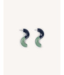 Boucles d'oreilles à tiges forme S en bois et laque vert et gris
