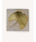 Square Ginkgo trivet in ochre gray marble and brass