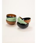 Set de 6 bols laqués 2 Jade/Noir 2 Tabac/Jade 2 Noir/Tabac