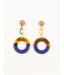Boucles d'oreilles anneau large laqué bleu indigo et café crème